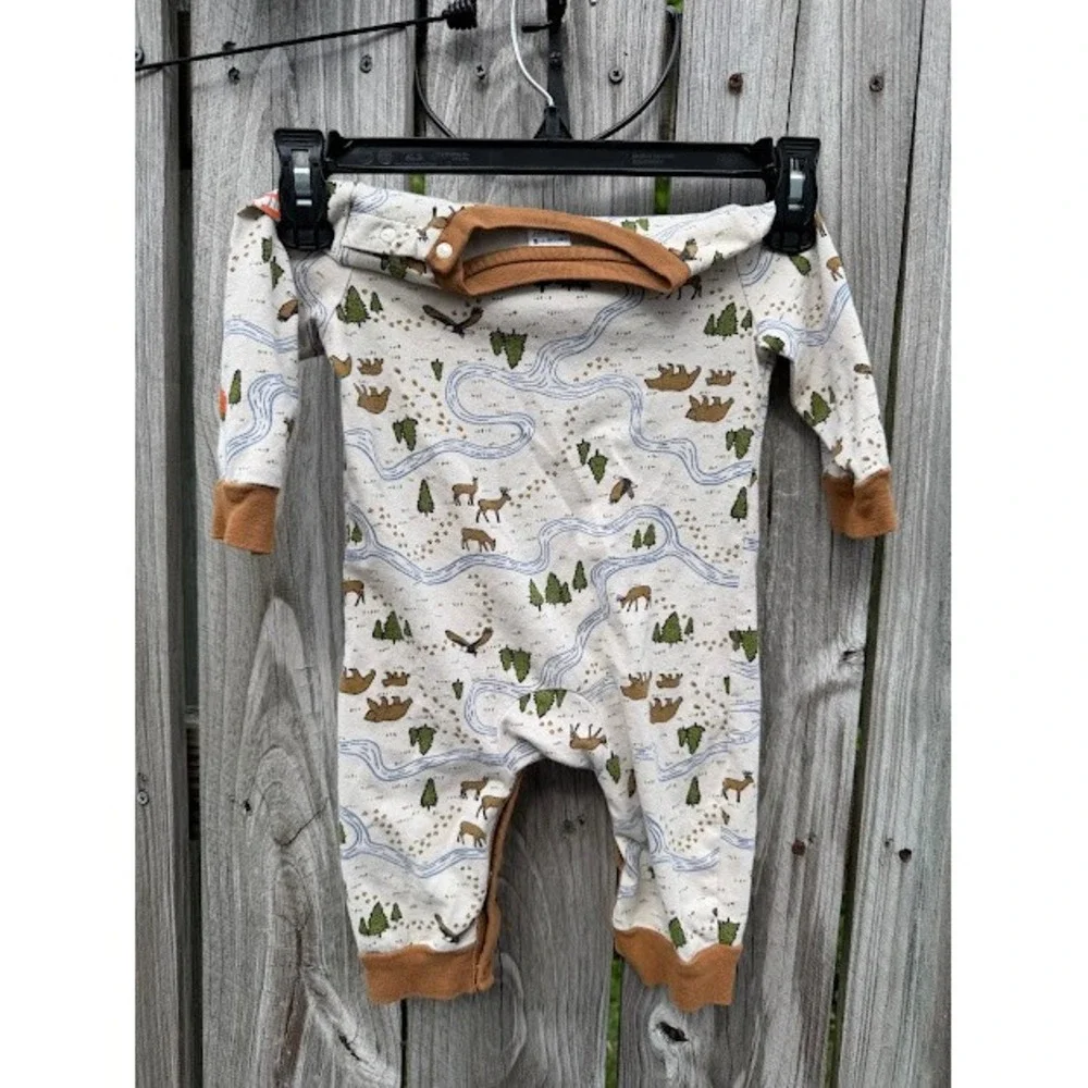 Outdoor Carhartt Romper Kids 6-9M Tan Nature Print Bear Eagle One Piece Rugged